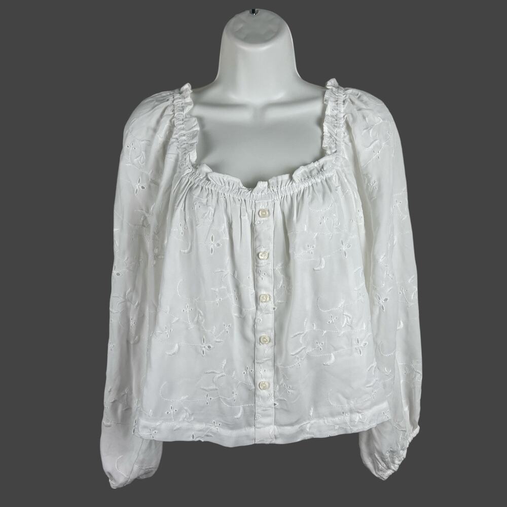 American Eagle White Eyelet Off Shoulder Blouse‎ Medium Peasant Top